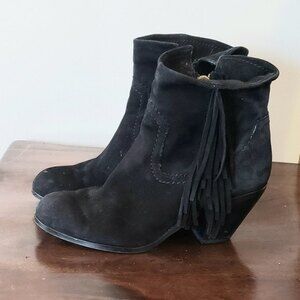 Sam Edelman Women's Louie Black Suede Fringe Ankle Zip Up Boots Size 7